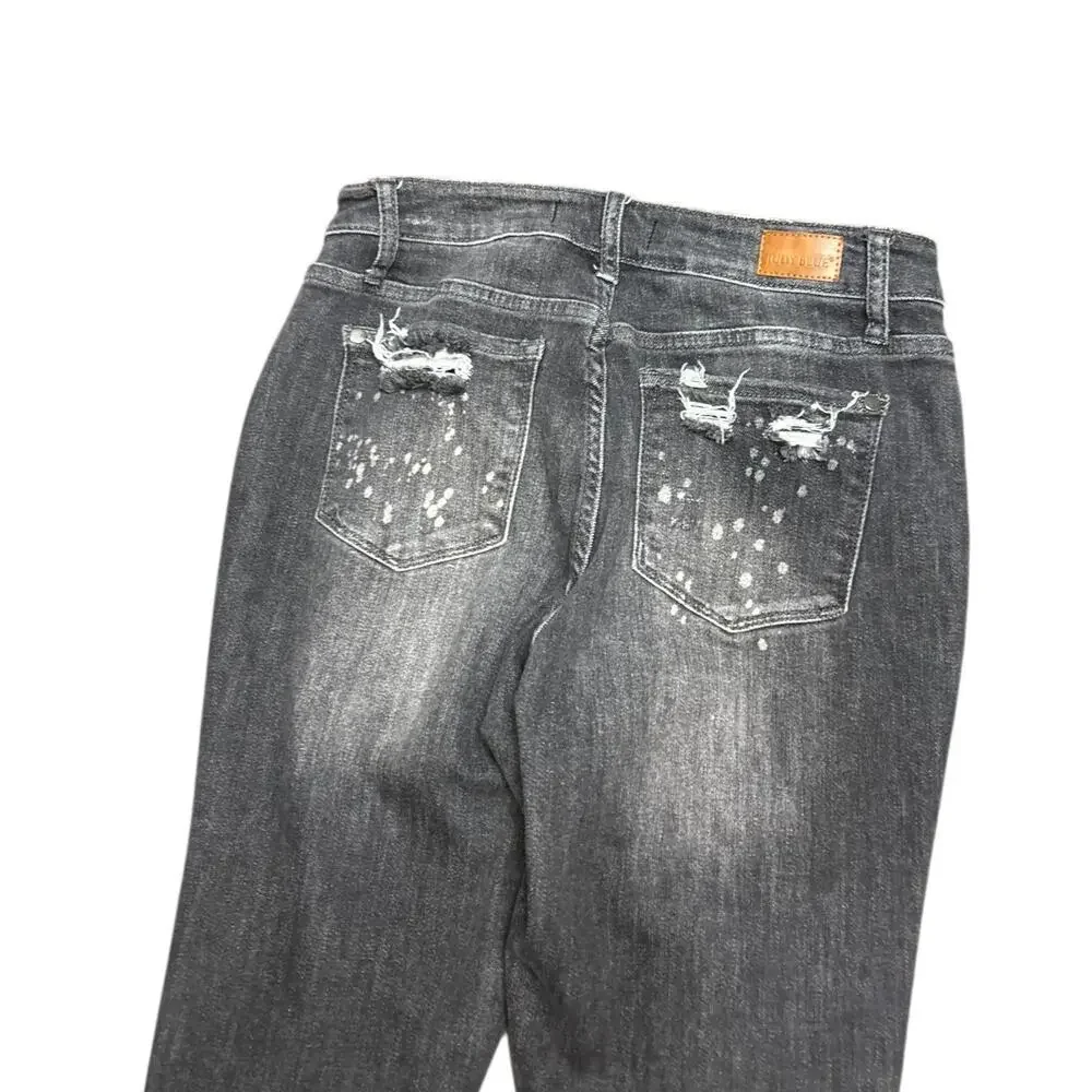 Judy Blue Boyfriend Fit Black Gray Distressed Jeans Stretch Mid Rise Denim 7/28 - Picture 6 of 8